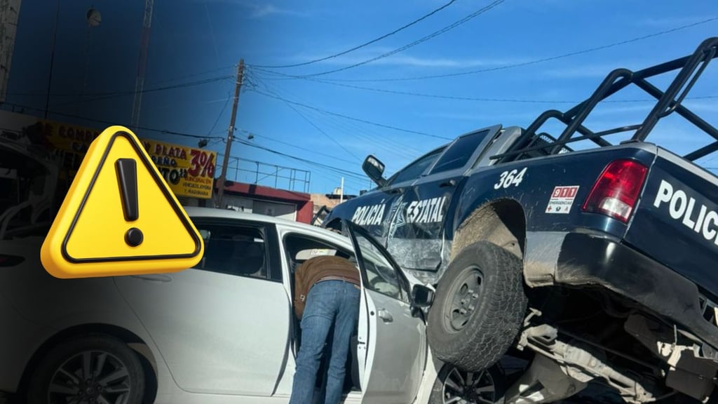Choque que involucró patrulla estatal en calle Nazas dejó tres lesionados