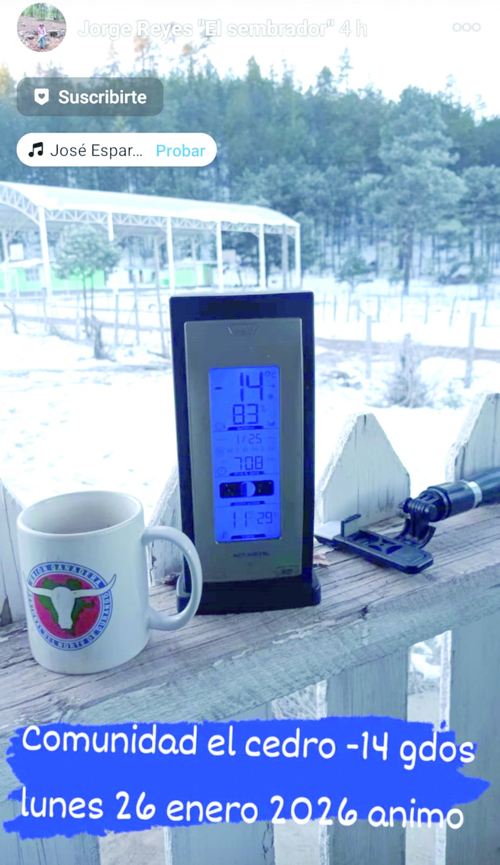 Temperatura. En El Cedro, cerca de La Rosilla, el lunes se registraron -14°C, según el fotógrafo serrano Jorge Reyes.