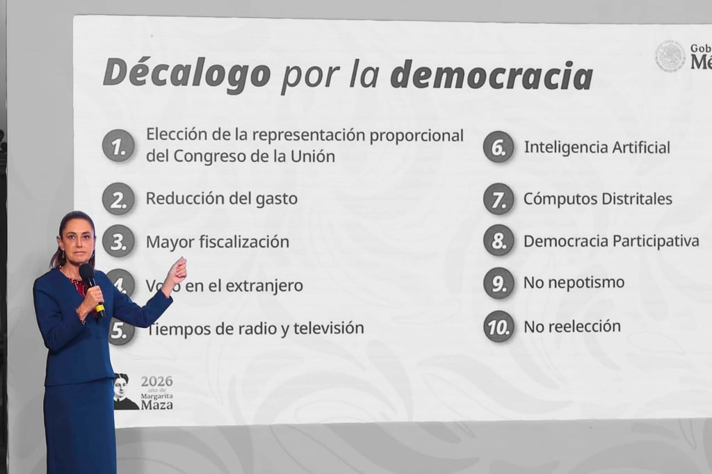 Sheinbaum presenta 'Décalogo por la democracia'… con falta de ortografía