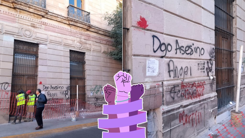 Colocan recubrimientos en edificios históricos de Durango, previo a la marcha del 8M