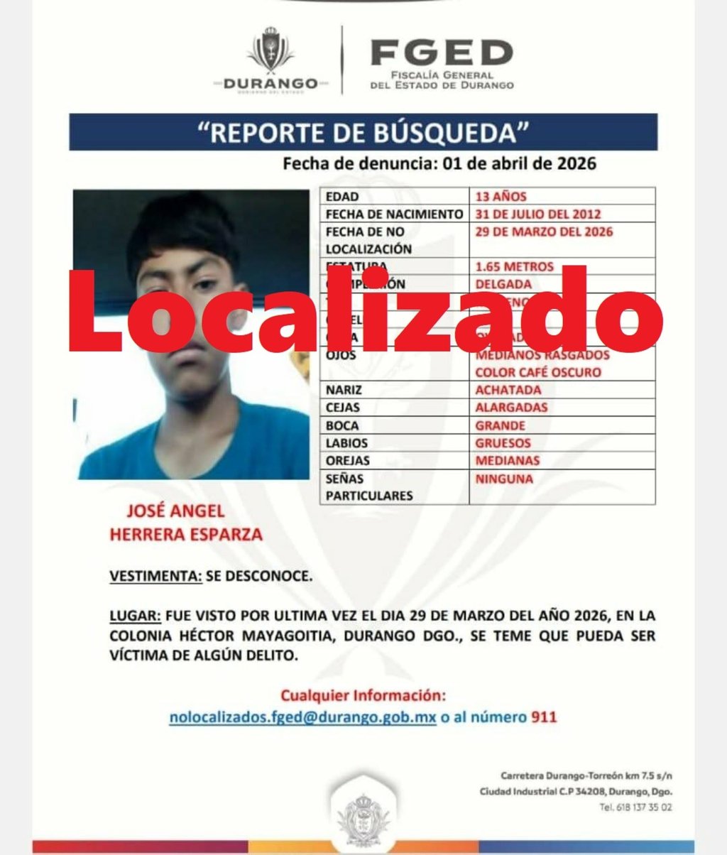 Acción. Localizan en Tepehuanes a menor con ficha de búsqueda en Durango.