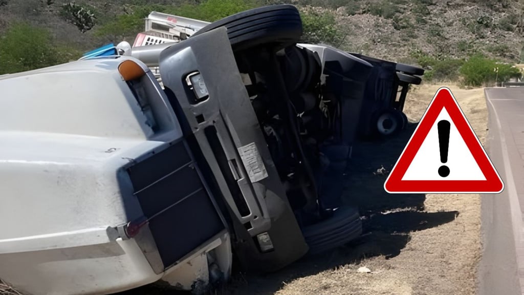Tráiler vuelca en la libre Durango-Mazatlán; se quedó sin frenos, aparentemente