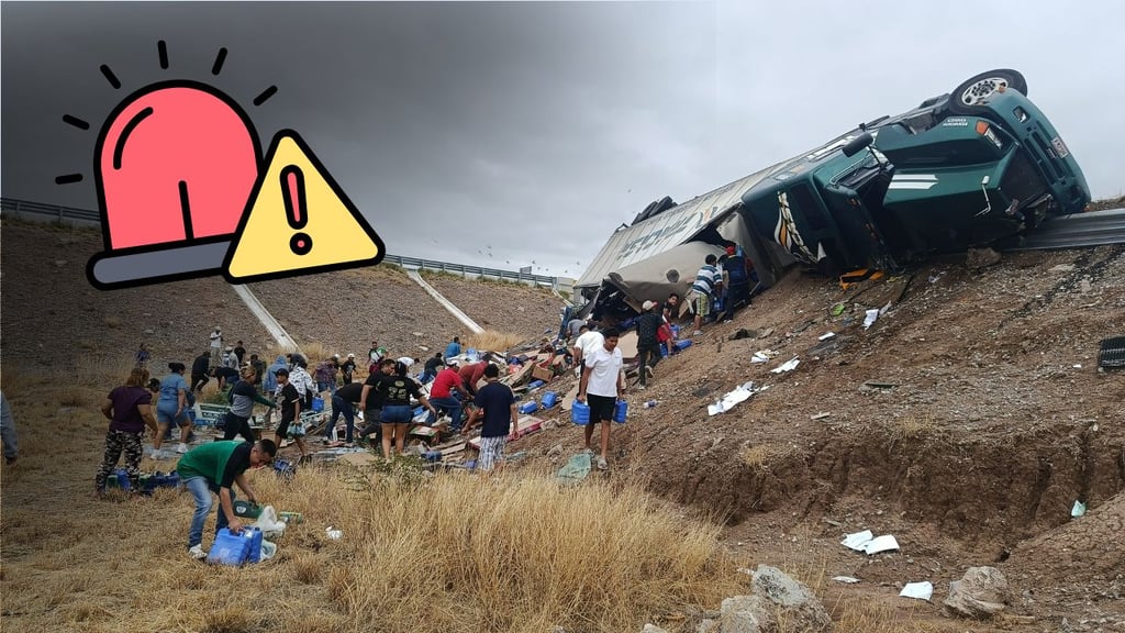 Se registra rapiña tras volcadura de tráiler cargado con detergente en Gómez Palacio