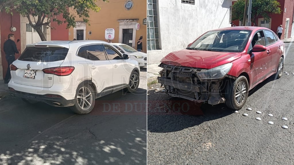 Choque en Zona Centro de Durango deja fuertes daños materiales en dos vehículos