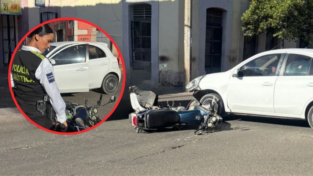 Choque entre automóvil y motocicleta deja a joven lesionado; ocurrió en Centro de Durango