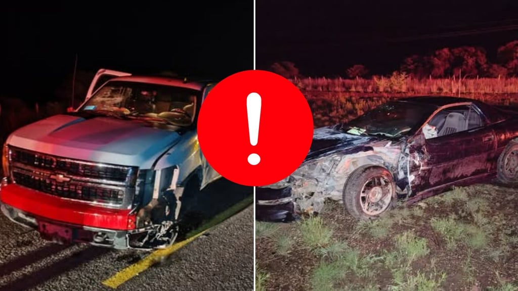 Coche deportivo y camioneta se impactan en carretera a Santiago Papasquiaro