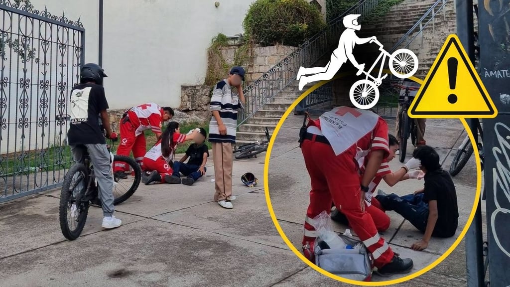 Ciclista cae de escalinata de la biblioteca del Calvario al realizar deporte extremo