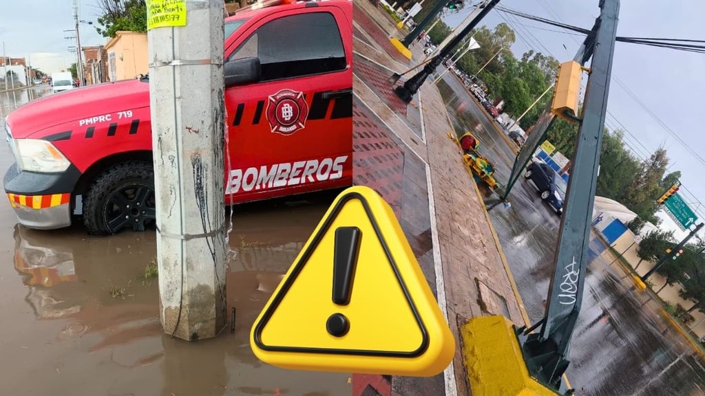 Lluvias dejan barda colapsada, encharcamientos y caída de semáforo en Durango