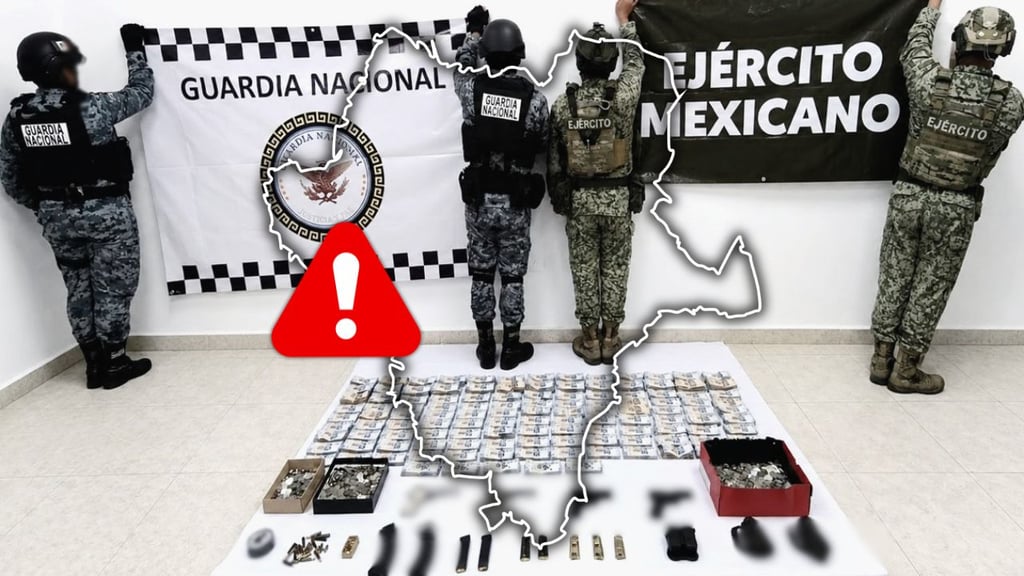Aseguran más de 7.7 millones de pesos y armas en cateo en Durango