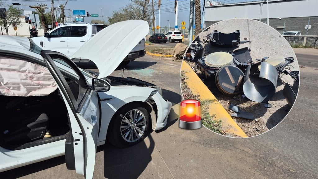 Vehículo se impacta contra semáforo en Circuito Interior; un hombre resultó lesionado