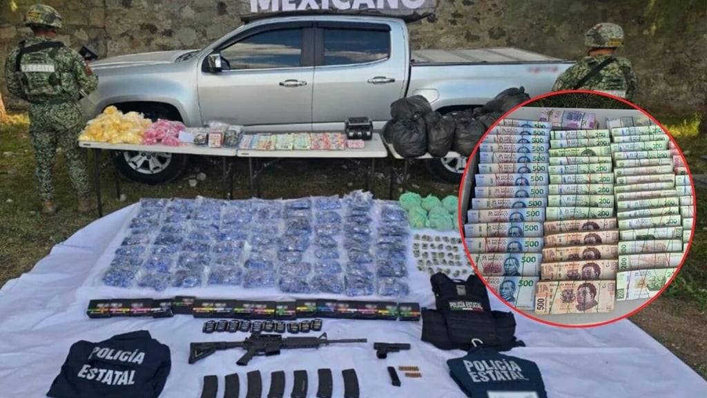 Decomisan más de 2 millones de pesos, armas y drogas, tras opertivo federal en Peñón Blanco