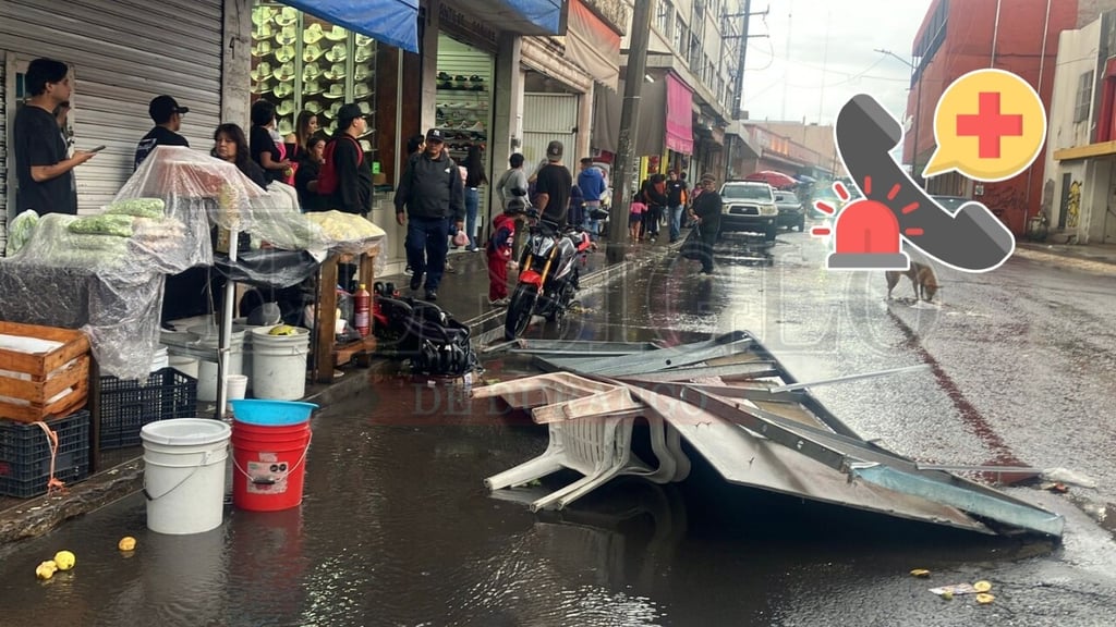 Tras fuertes vientos y lluvia, letrero cae sobre mujer en Zona Centro de Durango