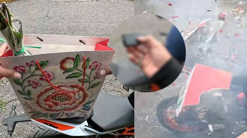 Explosivo oculto en bolsa de regalo con flores estalla a repartidor antes de entregarlo | VIDEO