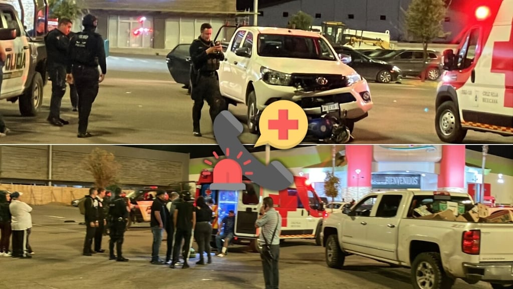 Choque entre camioneta y motocicleta en estacionamiento de AlSuper deja dos personas lesionadas