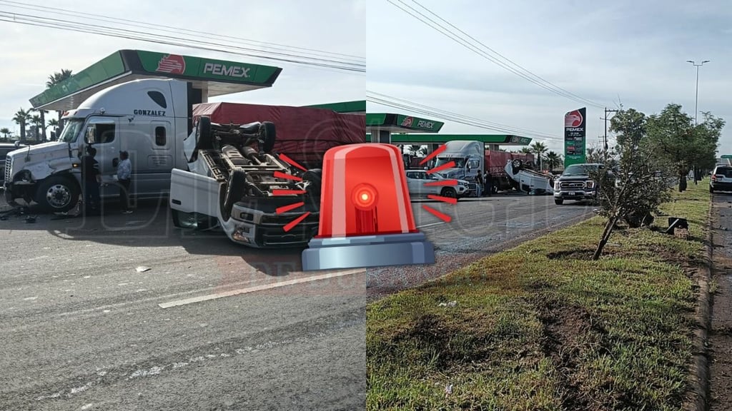 Camioneta vuelca y se impacta contra tráiler en salida a la Durango-Parral