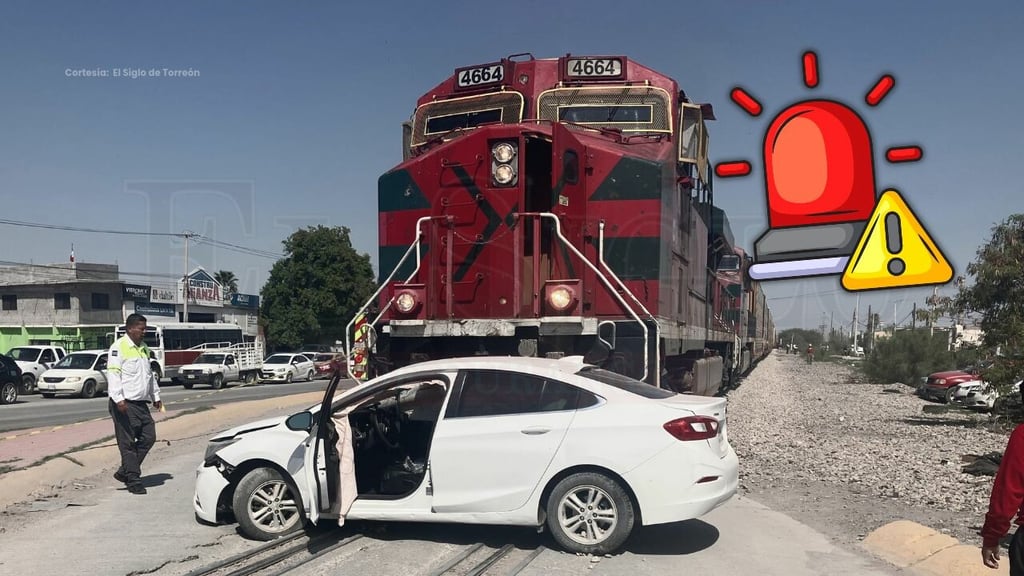 Joven resulta lesionado luego de que tren impactara y arrastrara su auto en Gómez Palacio