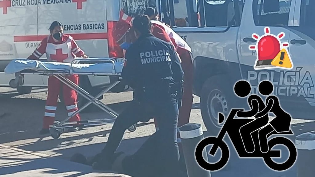Camioneta impacta y arrastra 15 metros a motocicleta en Durango; una mujer está lesionada
