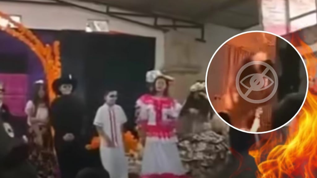 Jovencita vestida de catrina arde en llamas frente a sus compañeros en festival de Día de Muertos