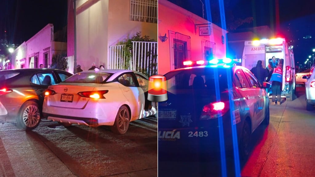 Choque entre dos vehículos deja daños en vivienda de la Zona Centro de Durango