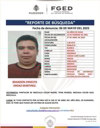 Joven de 24 años desapareció en la ciudad de Durango; piden ayuda para localizarlo