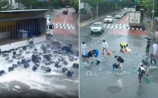 VIDEO: ¡Poniendo el ejemplo! Camionero derrama cervezas y ciudadanos ayudan a limpiar