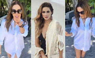 Jacky Bracamontes aprovecha el puente y enamora a la red bailando en camisa blanca