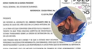 Padre de Eric, doctor asesinado en El Salto, envía carta a Fiscal reclamando justicia en el caso