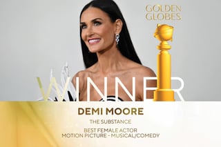 Demi Moore obtiene su primer Globo de Oro por 'La Substancia'