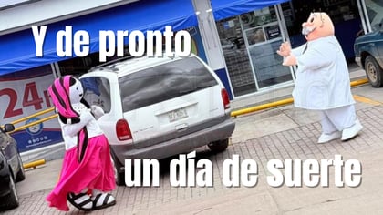 'Y de pronto un día de suerte', captan en Durango al Dr. Simi abrazando a la botarga de La Michoacana