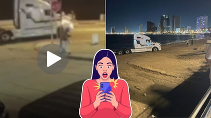 Así fue el momento exacto en el que un tráiler ingresó a playa de Mazatlán | VIDEO