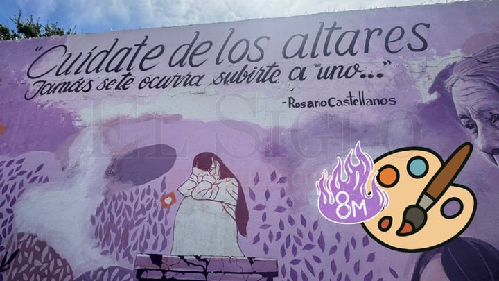 Jaqueline Sandoval pinta mural inspirado en Rosario Castellanos por el 8M