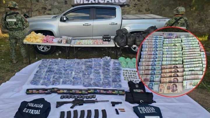 Decomisan más de 2 millones de pesos, armas y drogas, tras opertivo federal en Peñón Blanco