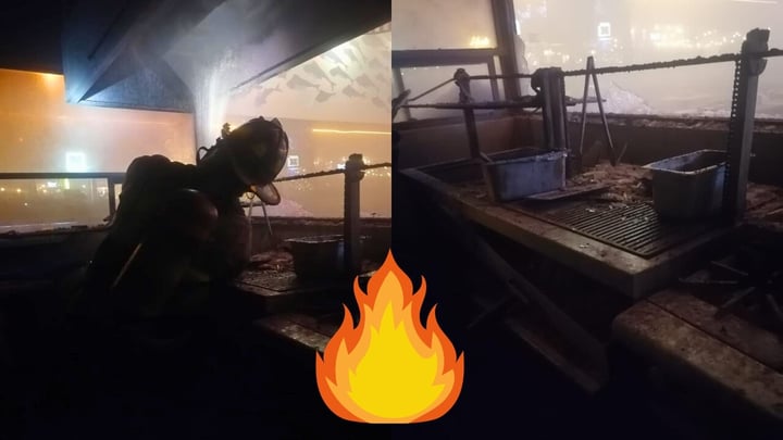 Fuego en parrilla alcanza campana de extracción en restaurante