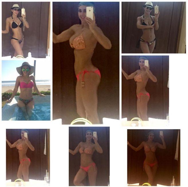 Aracely Arámbula no se quedó atrás y compartió una foto múltiple con varios trajes de baño.