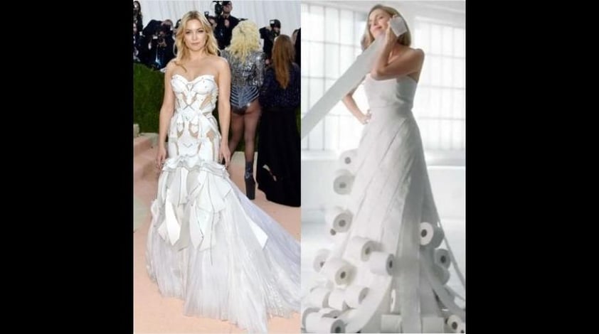 Kate Hudson, según las redes, portó un vestido de papel higiénico.