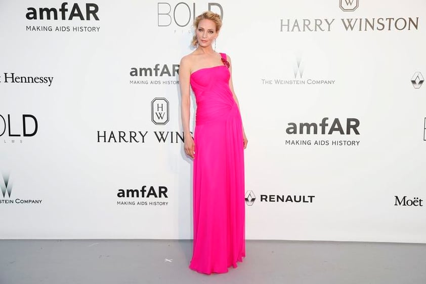 Uma Thurman escogió un vestido en color rosa para la gala.