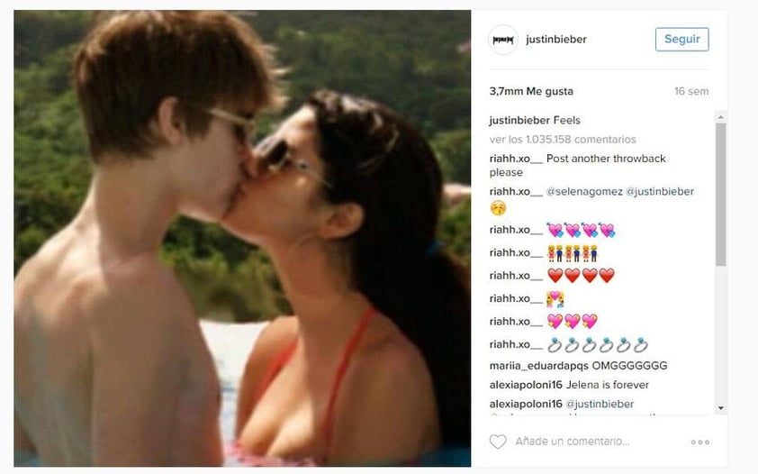 Otra de las imágenes populares de la red social, es la del exnovio de la cantante, Justin Bieber, quien tiene 3.7 millones de likes en una fotografía de ambos.