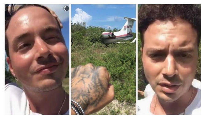 "No van a creer lo que pasó... pero el avión se estrelló", dice un Balvin pálido a la cámara a través de su Snapchat el viernes en la tarde.