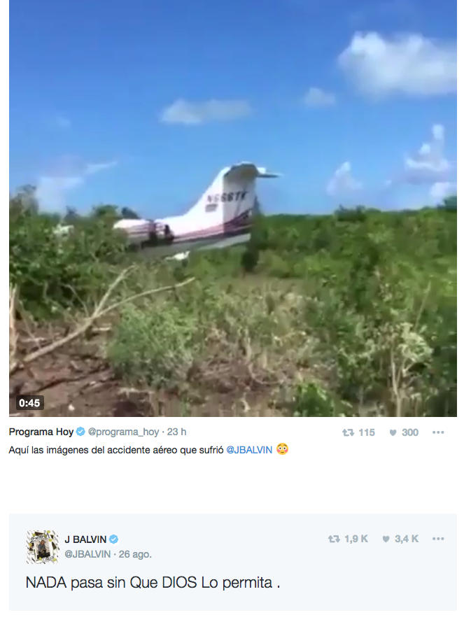 "Definitivamente cuando no es el día de uno, no es el día de uno. Nos salvamos. Dios no quería que me muriera hoy", asegura mientras camina por la selva alejándose de la avioneta.