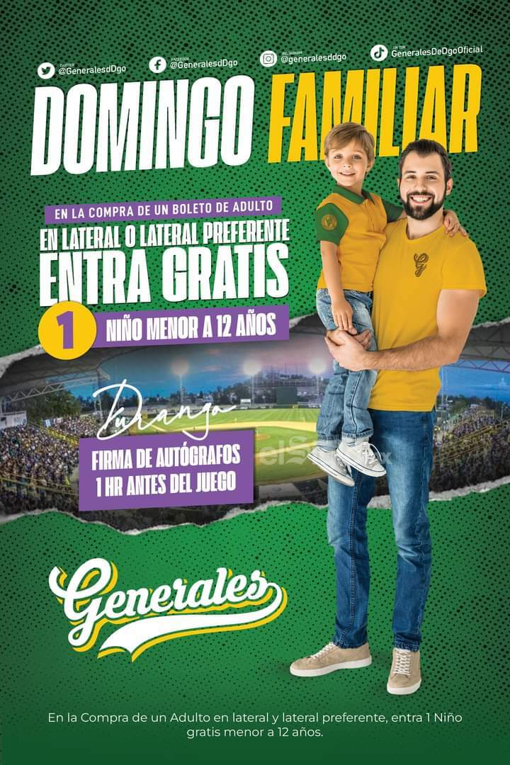 Generales de Durango complace a su afición y anuncia una serie de promociones que serán del agrado de chicos y grandes.