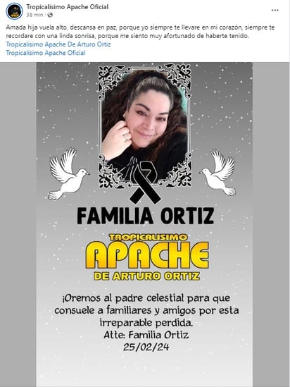 Tropicalísimo Apache posteó un mensaje en su cuenta oficial de Facebook.