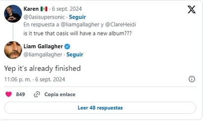 El tweet en cuestión, en donde el cantante asegura que ya se ha grabado un nuevo álbum.