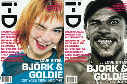 La cantante Björk (izquierda) y su entonces pareja Goldie (derecha). La islandesa es considerada una de las mayores artistas del género pop.