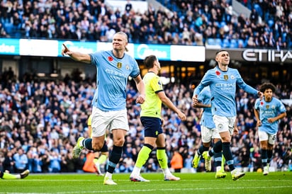 Haaland festejando su gol número 11 en la actual campaña.