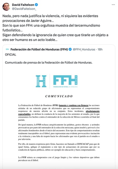 Faitelson opina sobre comunicado de Federación de Futbol de Honduras.