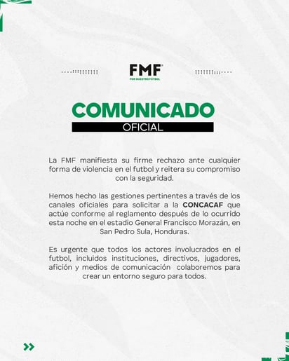 Comunicado de la Federación Mexicana de Futbol.