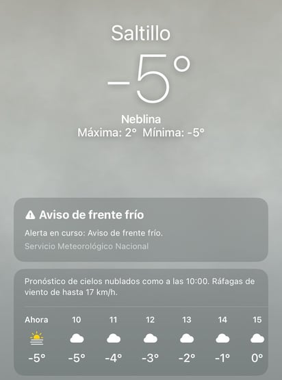 Saltillo se mantienen con bajas temperaturas. 