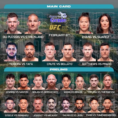 Así luce la cartelera completa de UFC 312.