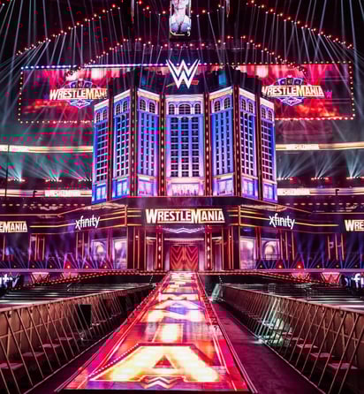 Así se verá el escenario principal de Wrestlemania 41, según diversas filtraciones mostradas en el foro R/SquaredCircle de Reddit.