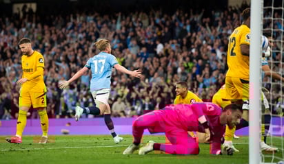 Así celebró Kevin de Bruyne el único tanto del encuentro, y el que posiblemente será su último encuentro pisando el Etihad Stadium.